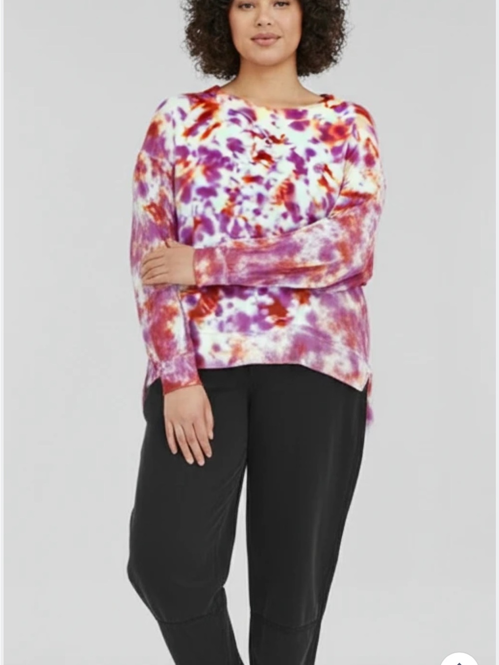 JoyLab Lavender & Rust Tie-Dye Long Sleeve Pullover